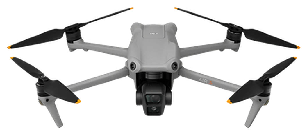 DJI Air 3 drone seen from above, arms fully extended